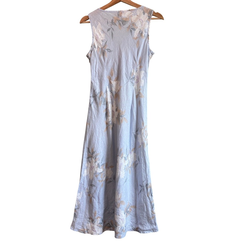 Monsoon Floral Linen Midi Dress Light Blue Womens Size 6 V-Neck Sleeveless Boho - Picture 3 of 9